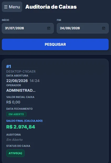 Auditoria de caixa no celular