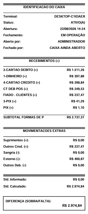 Relatório de conferência de caixa no celular